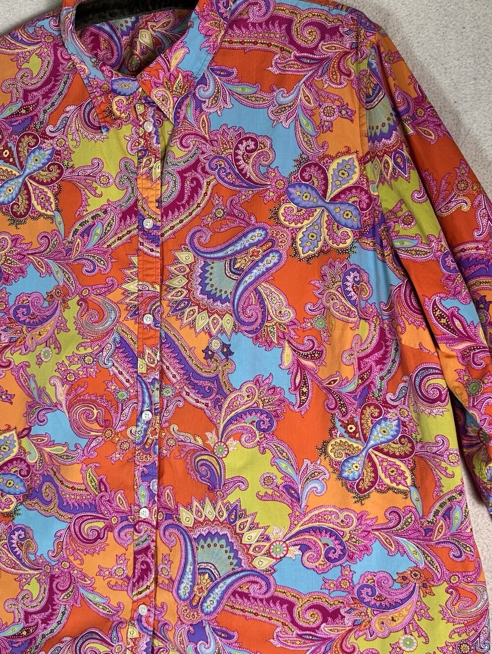 Vintage Chaps Womens Button Up Shirt 3X Colorful Paisley Dopamine Dressing Artsy - Picture 2 of 12